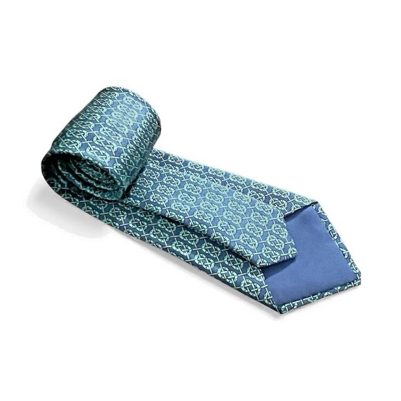 Hermès Paris Silk Tie Navy Teal Horseshoe Polo Mallet Equestrian Pattern EUC - Picture 10 of 10